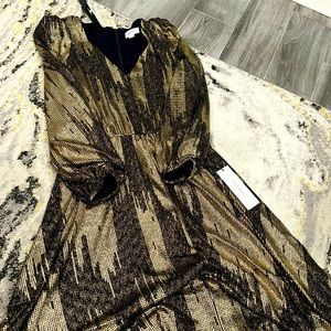 Brand new, black and gold belted Calvin Klein dress